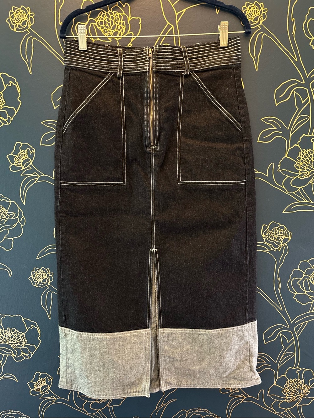 Anthropologie brand PILCRO denim midi SKIRT contrast DARK WASH size 10 - Picture 4 of 9